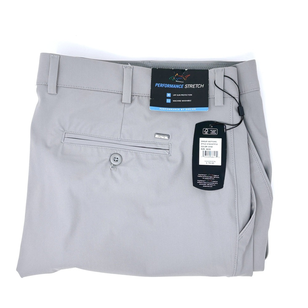 Greg Norman Performance Stretch Mens 40x30 Golf Pants NWT Lt Gray UPF Protection